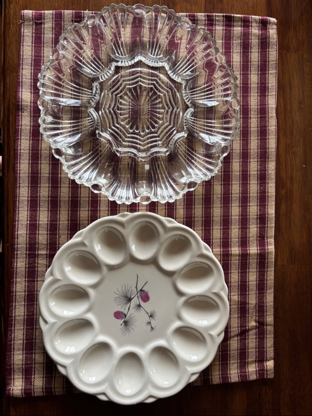 Cream Ceramic Egg Platter with Pink Floral Motif - Unbranded